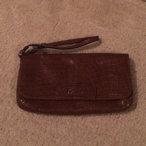 Coach Handbags - Brown crocodile Coach wristlet (donated)